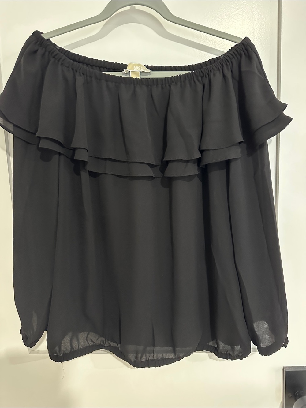 MICHAEL Michael Kors Black Off-the-Shoulder Ruffle Blouse